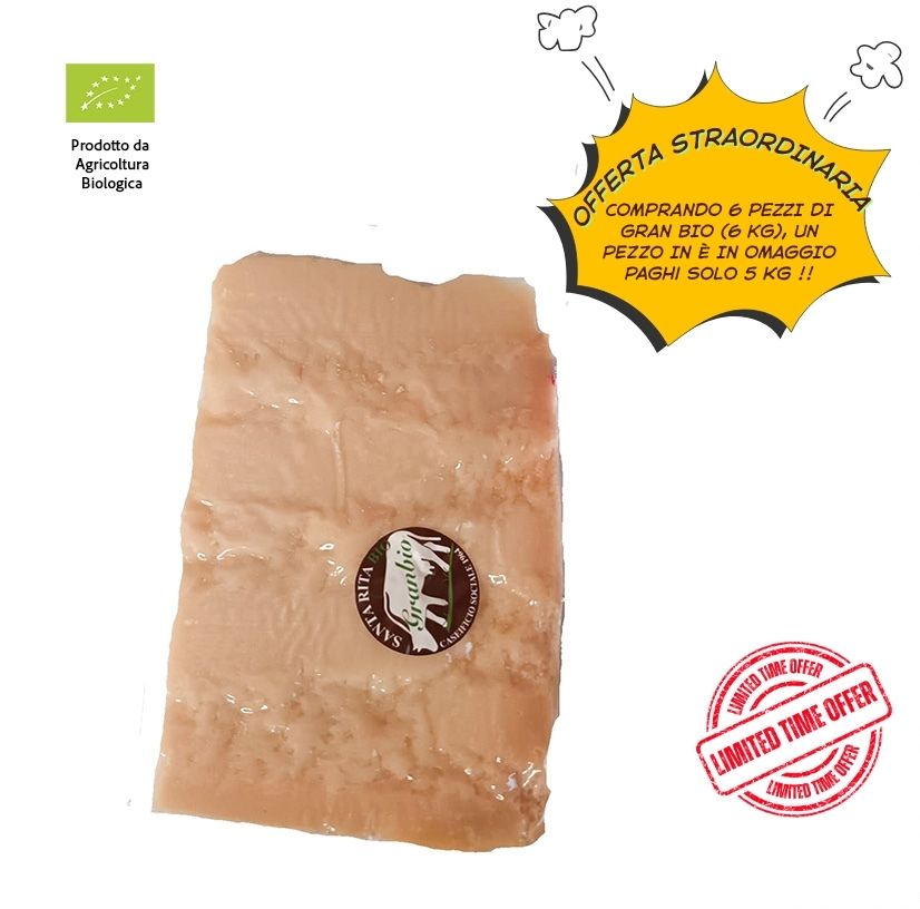 Gran Bio formaggio duro italiano da pasteggio e grattugia Biologico stagionato 13/20 mesi
