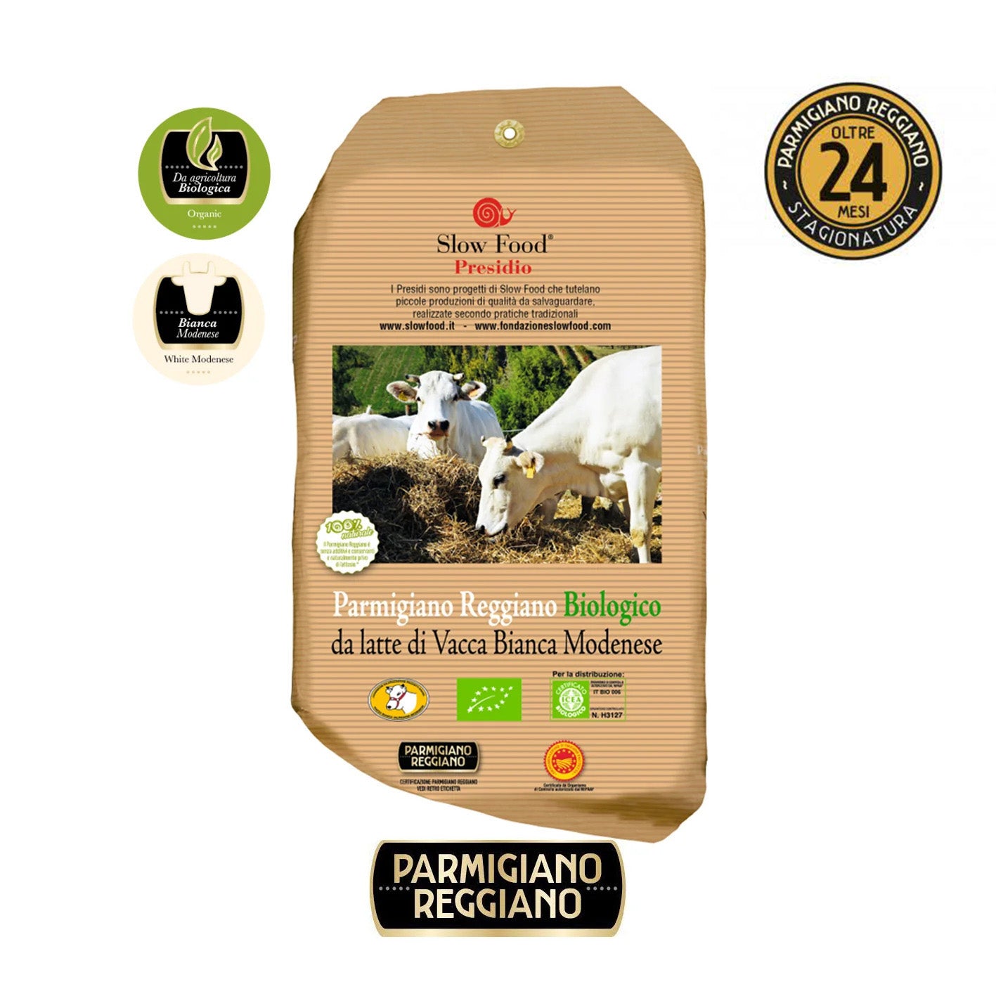 ORGANIC Parmigiano Reggiano from MODENA WHITE VACCINE Slow Food Presidium aged 22-24 months