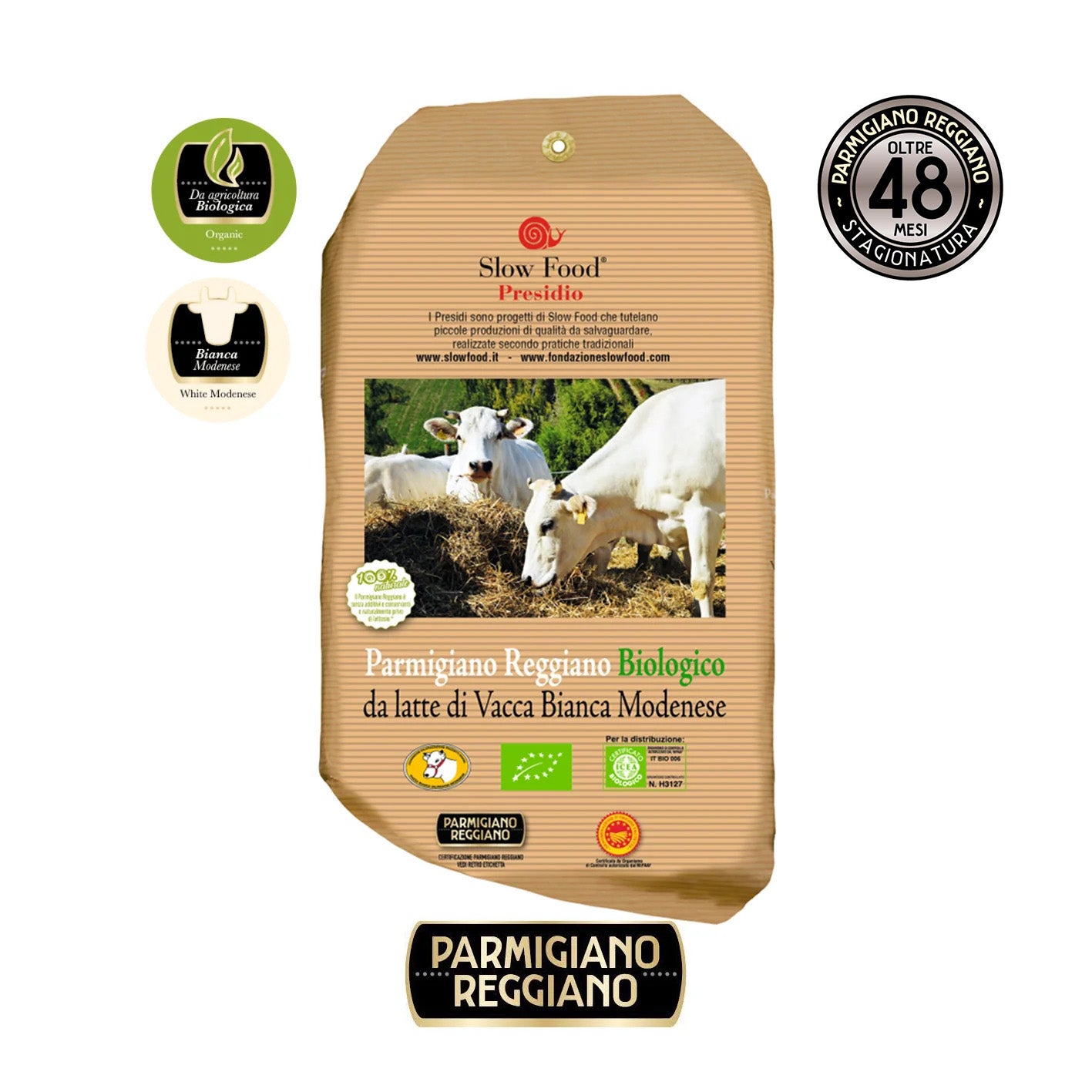 ORGANIC Parmigiano Reggiano from MODENA WHITE VACCINE Slow Food Presidium aged 40 months