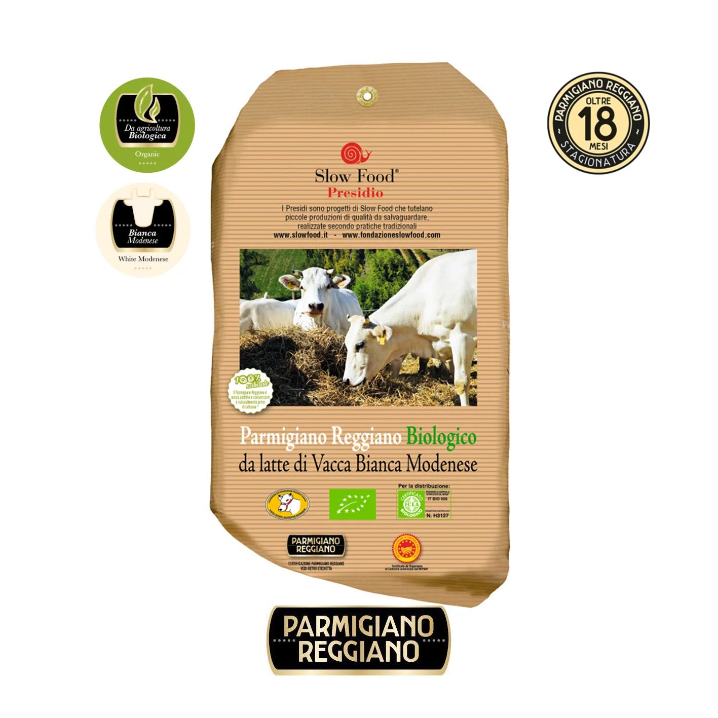 Parmigiano Reggiano BIOLOGICO di Vacca BIANCA MODENESE Presidio Slow Food stagionatura 18 mesi